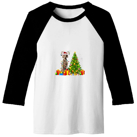 Weimaraner Dog Santa Hat Reindeer Christmas Lights Baseball Tees