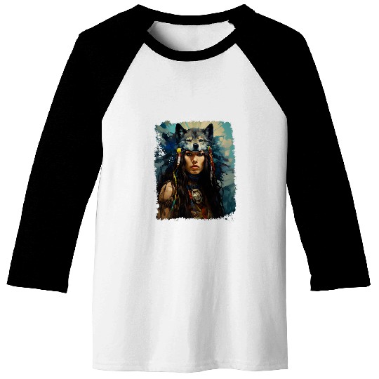 Discover Native American Girl Female wolfs Spiritual Animal Baseball Tees