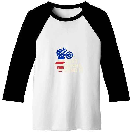 Just Send It Motocross Dirt Bike American Flag 1 Baseball Tees