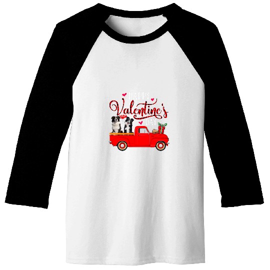 Discover Happy Valentines Day Funny Plaid Red Truck Border Collie Baseball Tees