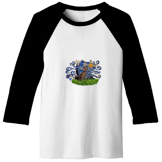 Weimaraner Dog Starry Night Famous Painting Dog Lover Outfit Baseball Tees