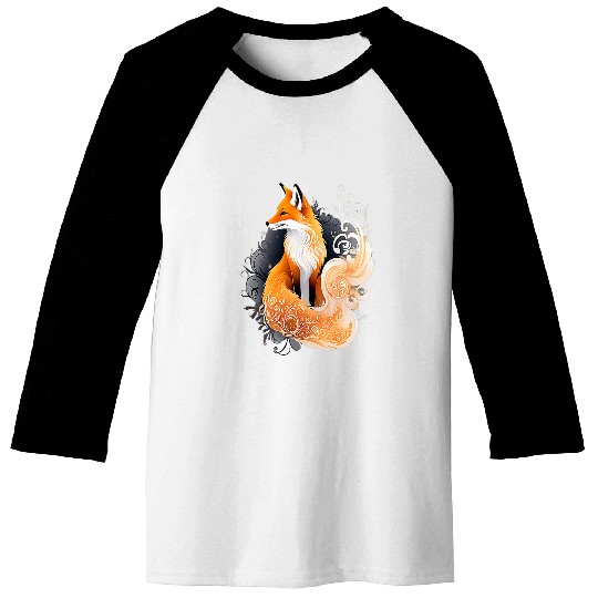 Intricately Detailed Fantasy Red Fox Art Baseball Tees