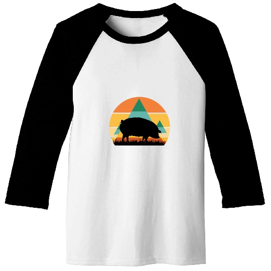 Pig 2Farm Farming Piglets Piggy Hog SWines Cute Retro Sunset Baseball Tees