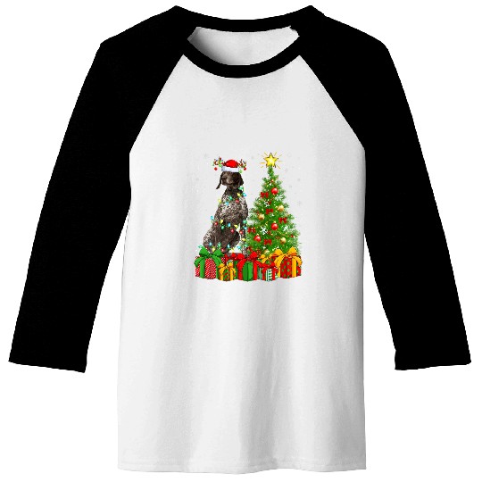 Lighting xmass Tree German Shorthaired Pointer Dog Christmas Baseball Tees