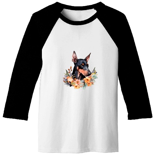 Spring Floral Doberman Dog Lover Canine Puppy Trainer Baseball Tees