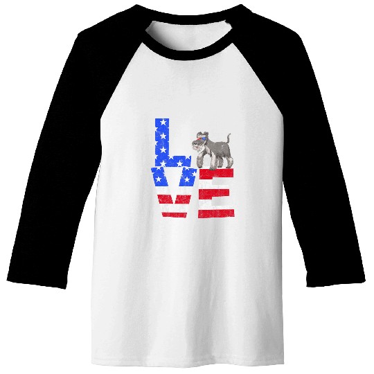 Schnauzer Dog American Flag Sunglasses 4th of July Patriotic Baseball Tees