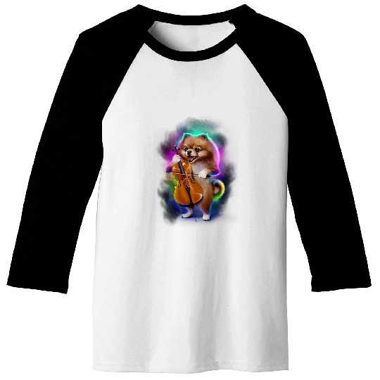 Pomeranian Dog Play Cello in Galaxy Rainbow Space Baseball Tees