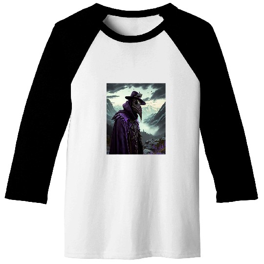 Purple Violet Plague Doctor Standing On Mountain Cool Art 22 Baseball Tees