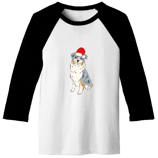 Santa Australian Shepherd Winter Christmas Dog Mom Holiday 2 Baseball Tees