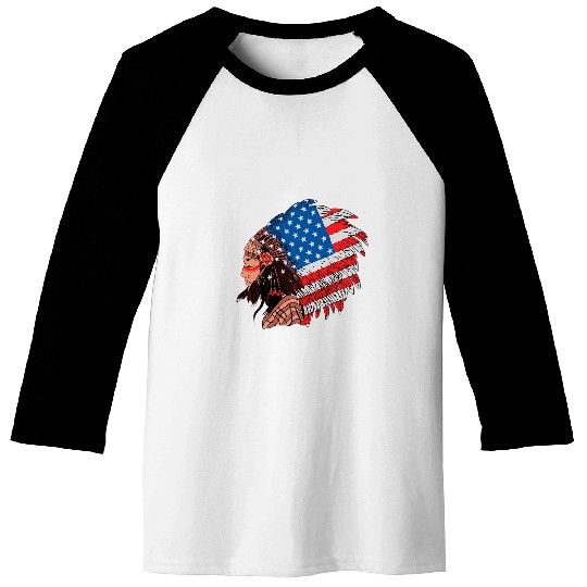 Native American Woman USA Flag Indigenous Peoples Day Baseball Tees