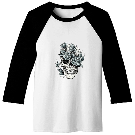 Skull And Roses Halloween Costume Skeletons Head Tattoo Baseball Tees