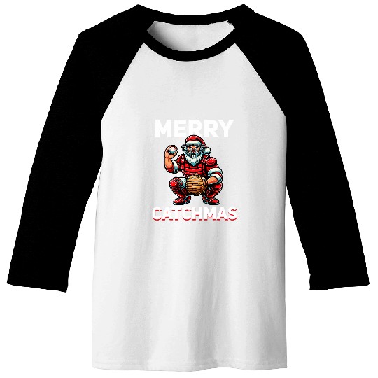Merry Catchmas Santa Claus Baseball Catcher xmass Christmas 1 Baseball Tees