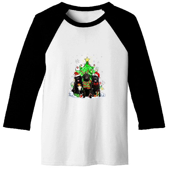 Santa Newfoundland Dog Squad Christmas Tree Lights Baseball Tees