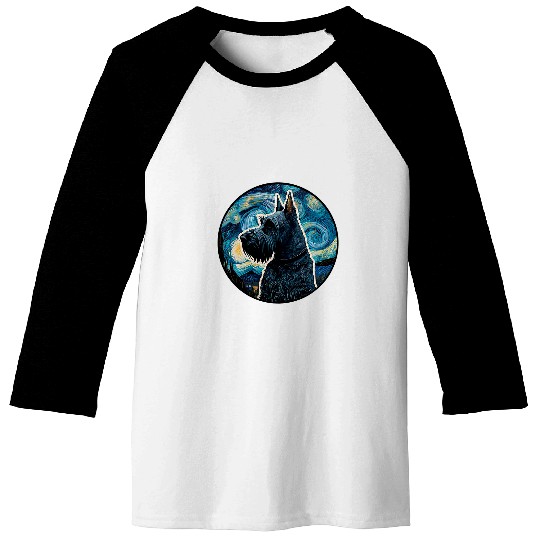 Scottish Terrier Starry Night Painting Dog Mom Dad Baseball Tees