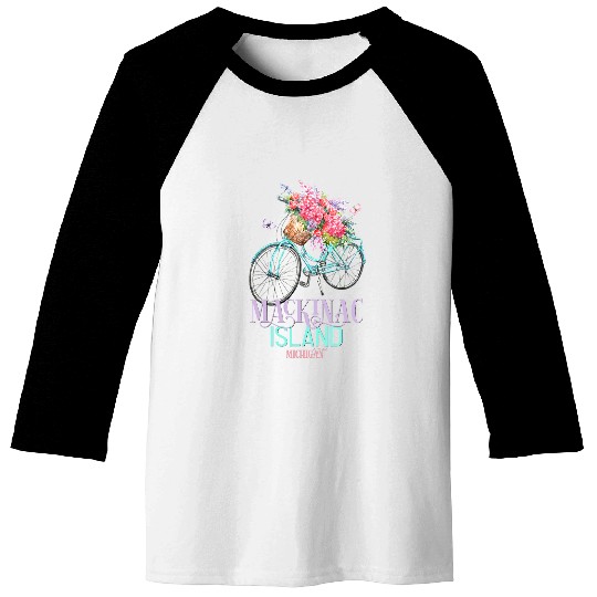 Mackinac Island Michigan Souvenir vintages Bike Floral Biking Baseball Tees