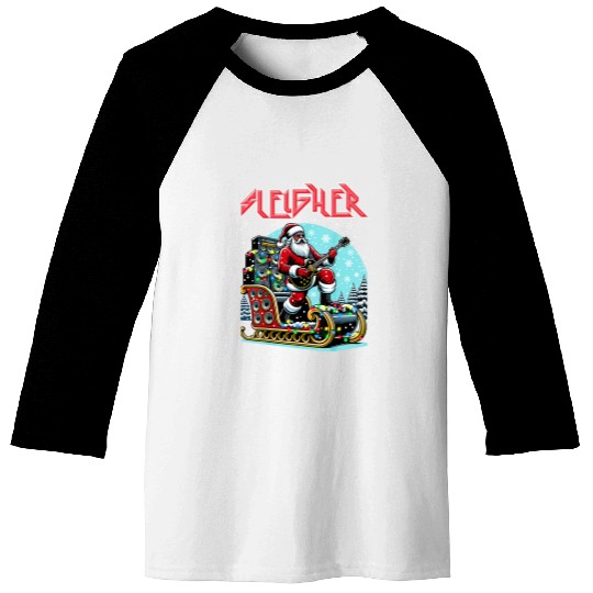 Sleigher Hail Santa Heavy Metal Christmas Rock xmass Art Baseball Tees
