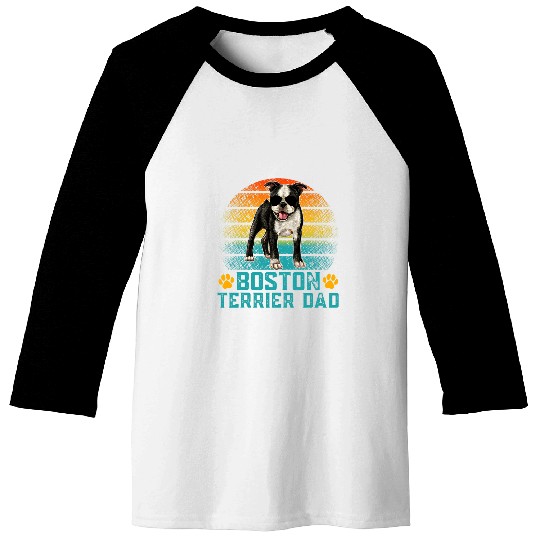Retro Boston Terrier Dad Dog Owners Daddy Happy Fathers Day Baseball Tees