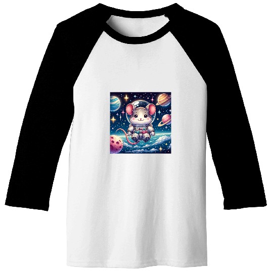 Kawaii Mouse in Space Cute Astronaut Mouse Baseball Tees