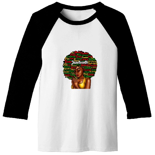Juneteenth Melanin Black Women Natural Hair Afro Word Art 2 Baseball Tees