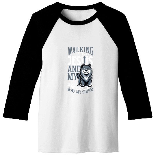 Jesus and dog Swedish Elkhound Baseball Tees