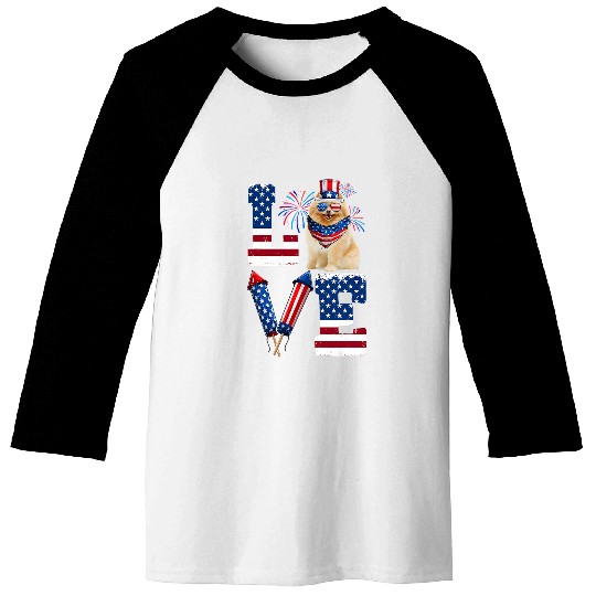 LOVE Costume American Flag Fireworks Pomeranian 4th Of July Baseball Tees