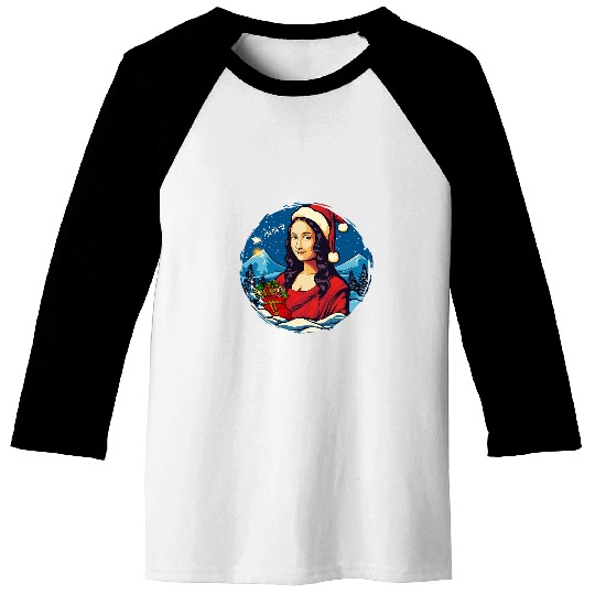 Santa Sleigh Christmas Snow Mona Lisa Funny Christmas Art Baseball Tees