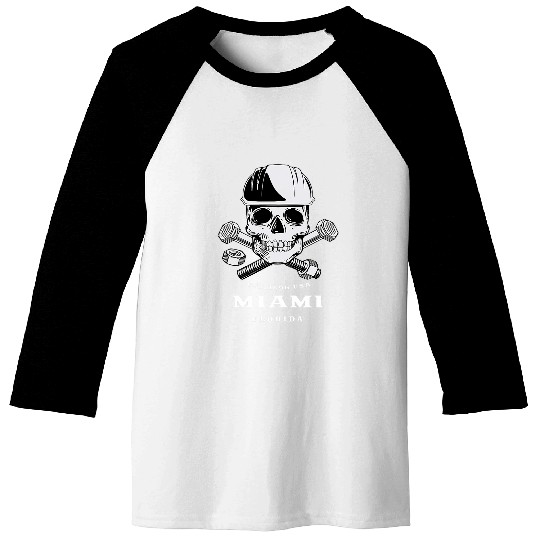 Retro Cool Miami Florida Mechanic Skull and Bolts Novelty Baseball Tees
