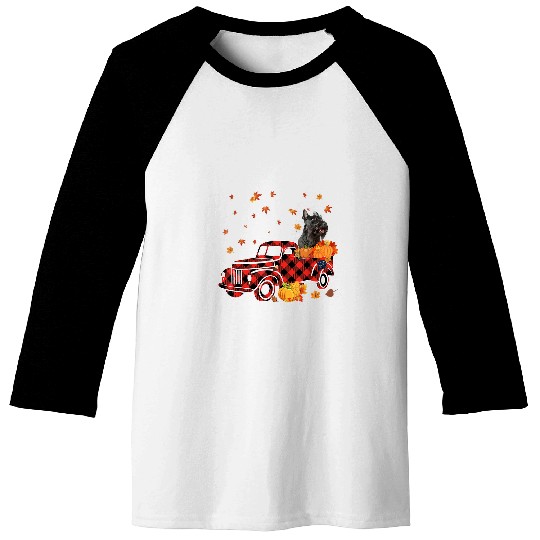 Dog Scottish Terrier Riding Leopard Plaid Truck Thanksgiving Baseball Tees