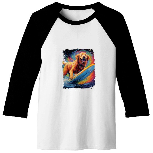 Surfing Golden Retriever Baseball Tees
