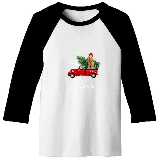 Dog Goldendoodle Ride Red Truck Christmas Pajama T-Shirt Baseball Tees