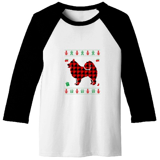 Ugly Christmas Red Plaid American Eskimo Dog Matching Pajama Baseball Tees