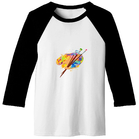 Paint Palette Colorful Brush Artist Painter Art Teacher Baseball Tees
