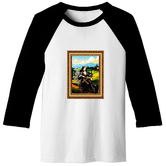 vintages Mona Lisa Motorcycle famous Leonardo Da Vinci Art Baseball Tees