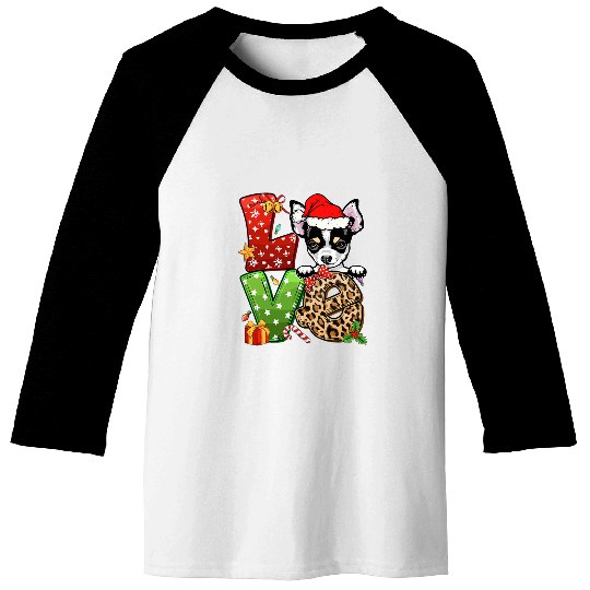 Love Chihuahua Christmas Tree Lights Dog Lover Santa Hat Xma Baseball Tees