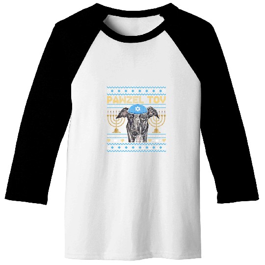 Dog Grayhound Pawzel Tov Jewish Italian Greyhound Dog Funny Hanukkah Baseball Tees