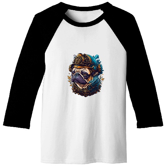 Steampunk Pug Dog Aesthetic Vaporwave Dog Design Baseball Tees
