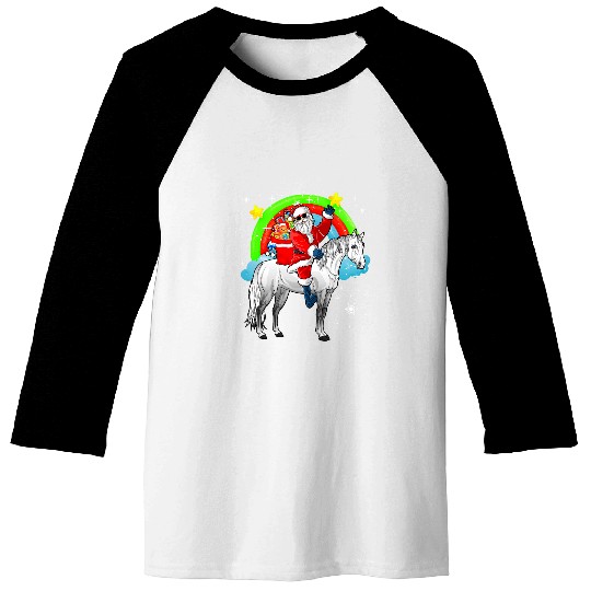 Santa Sunglasses Riding Horse Christmas Package Rainbow Baseball Tees