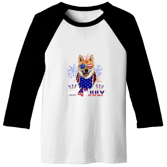 Dog Shiba Inu Happy 4th Of July American Flag Shiba Inu Dog Sunglasses Baseball Tees