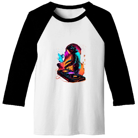 Retro Astronaut DJ DJing in Space EDM cool Graphic Baseball Tees
