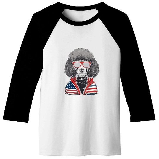 Poodle Miniature American Flag US Tee 4th July Gifts Graphic Baseball Tees