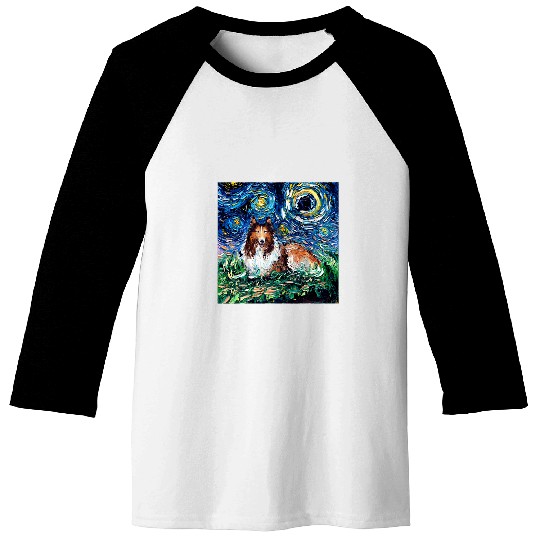 Standard Rough Collie Starry Night Dog Animal Art by Aja Baseball Tees