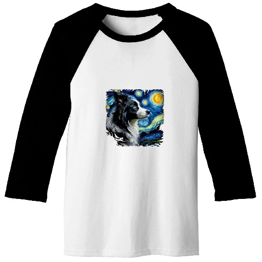 Stellar Canine Dreamscape Border Collie Starry Night 5 Baseball Tees