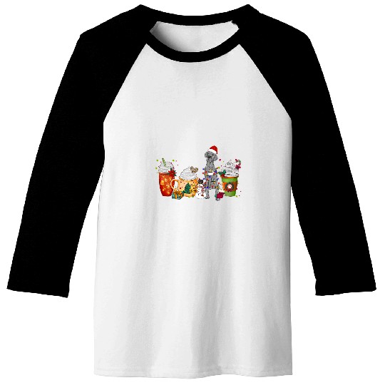Dog Great Dane Coffee Christmas With Santa Hat T-Shirt Baseball Tees