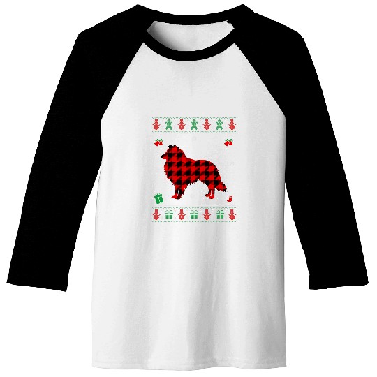 Ugly Christmas Red Plaid Rough Collie Dog Lover Matching Pj Baseball Tees