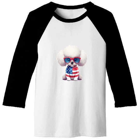 Toy Poodle with Patriotic USA Flag American Independence Day Baseball Tees