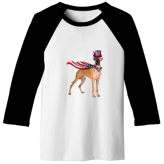 Dog Great Dane American Flag Bandana Patriotic 4th Of July T-Shirt Baseball Tees