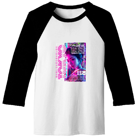 Tokyo City 80s Synthwave Geisha Japan Tokyo Baseball Tees