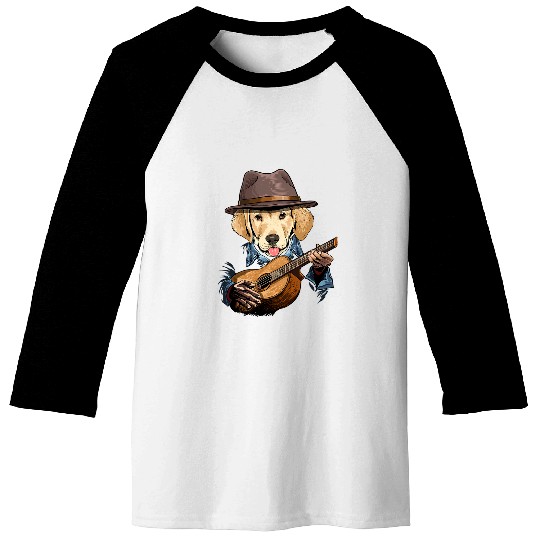Labrador Lab Dog Playing Guitar Dog Lover Guitar Player Baseball Tees