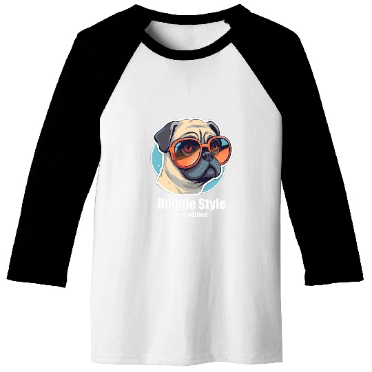 Pug lover Doggie style stylish pug dog wearing sunglasses Baseball Tees