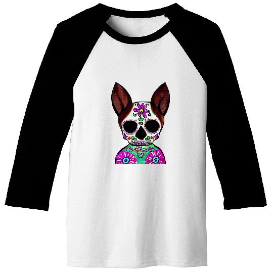Mexican Sugar Skull Chihuahua Baseball Tees